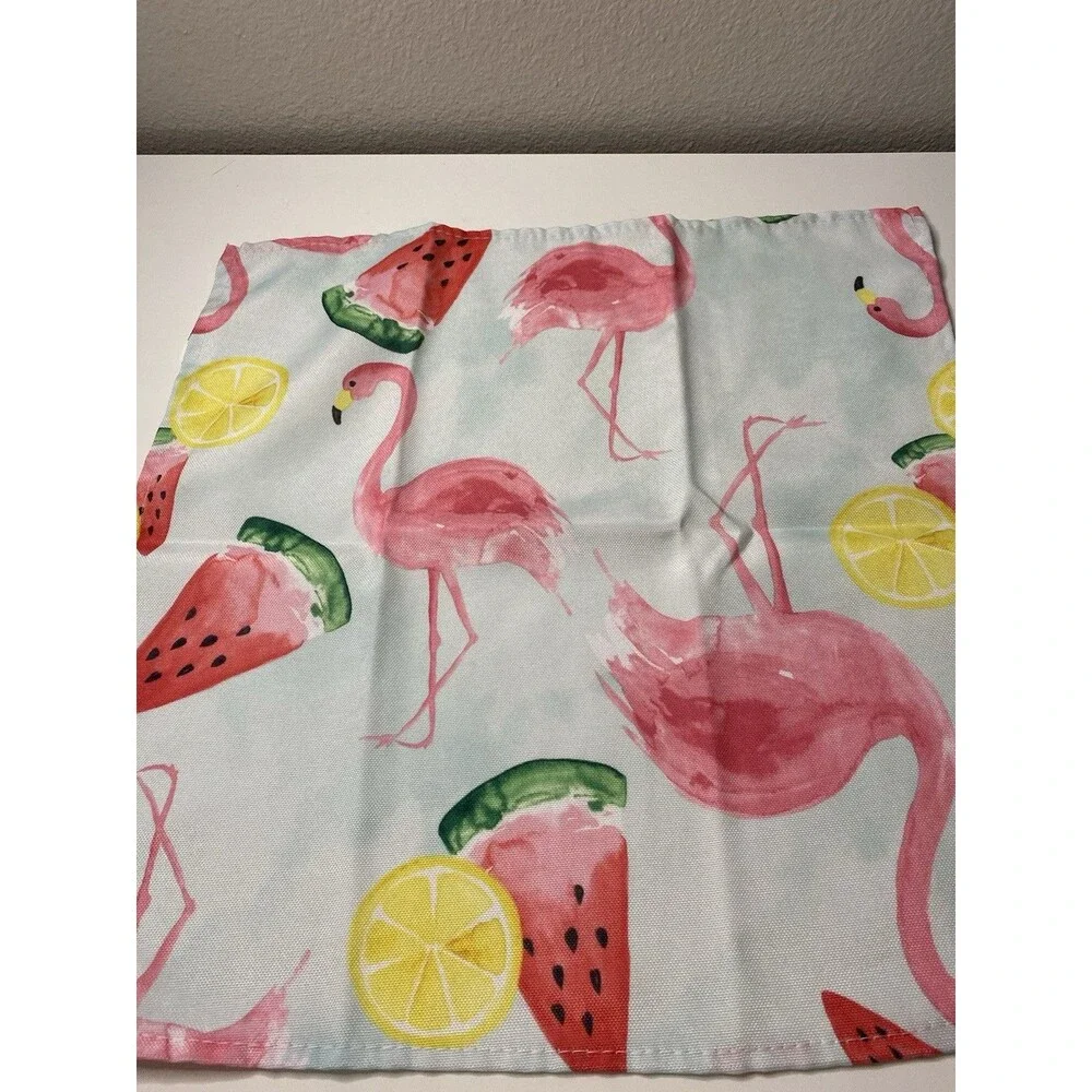8 Watermelon & Flamingo Print Napkins Cloth 16.5” X 16.5” Summer Party